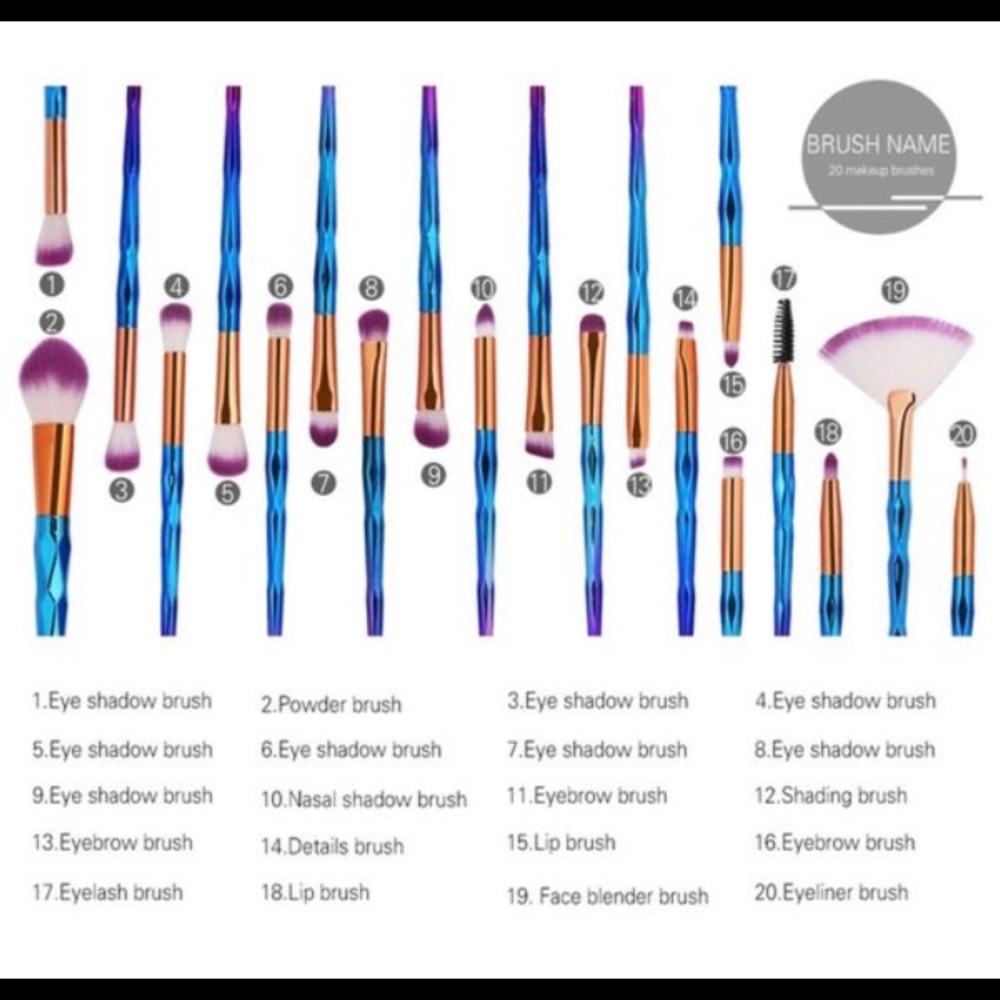 Purple & blue unicorn make up brush set